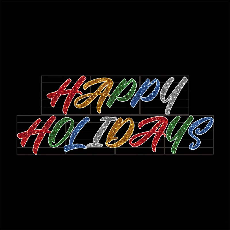 Giant Pre-Lit LED Stacked Happy Holidays 2D Wire Frame Decor