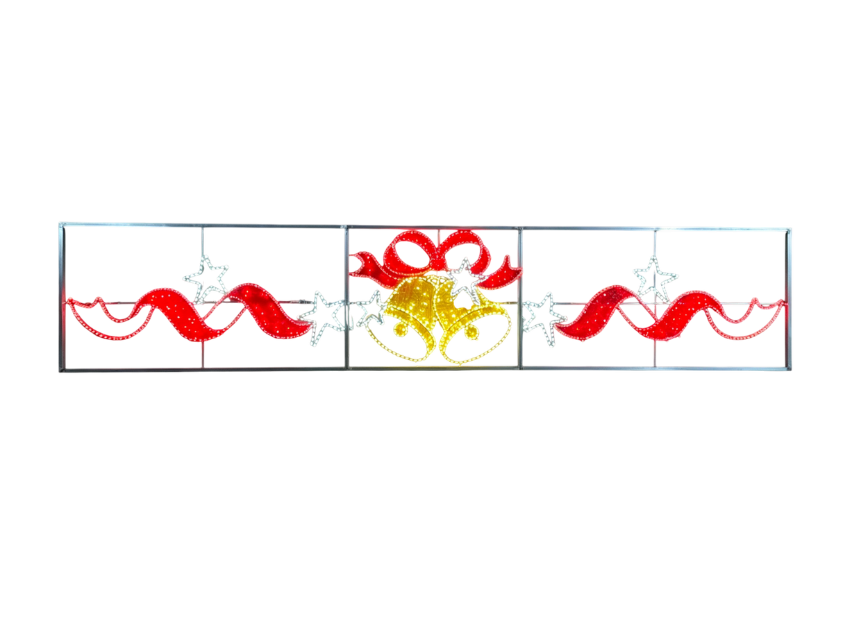 Giant Pre-Lit LED Ribbon Bell Overhang 2D Wire Frame Decor
