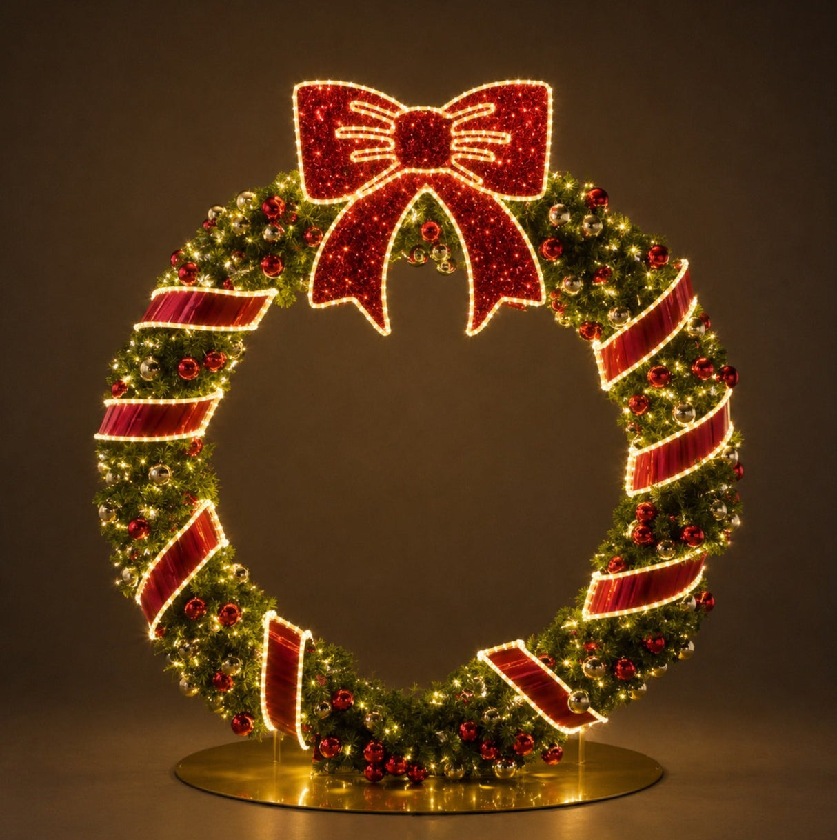 Giant Pre-Lit LED Wreath with Ribbon