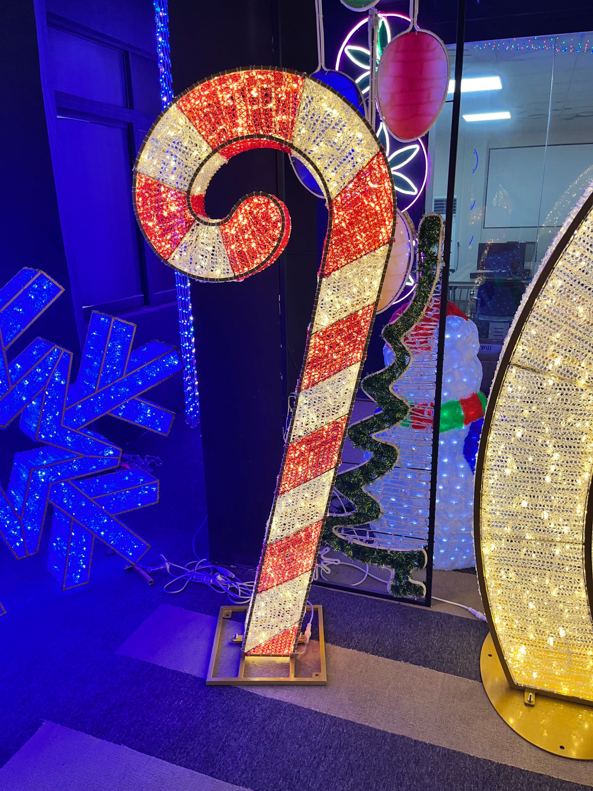 Large Pre-Lit LED Candy Canes - Warm White & Red