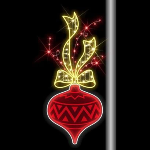 Giant Pre-Lit LED Fluted Ornament Pole Mount 2D Wire Frame Decor