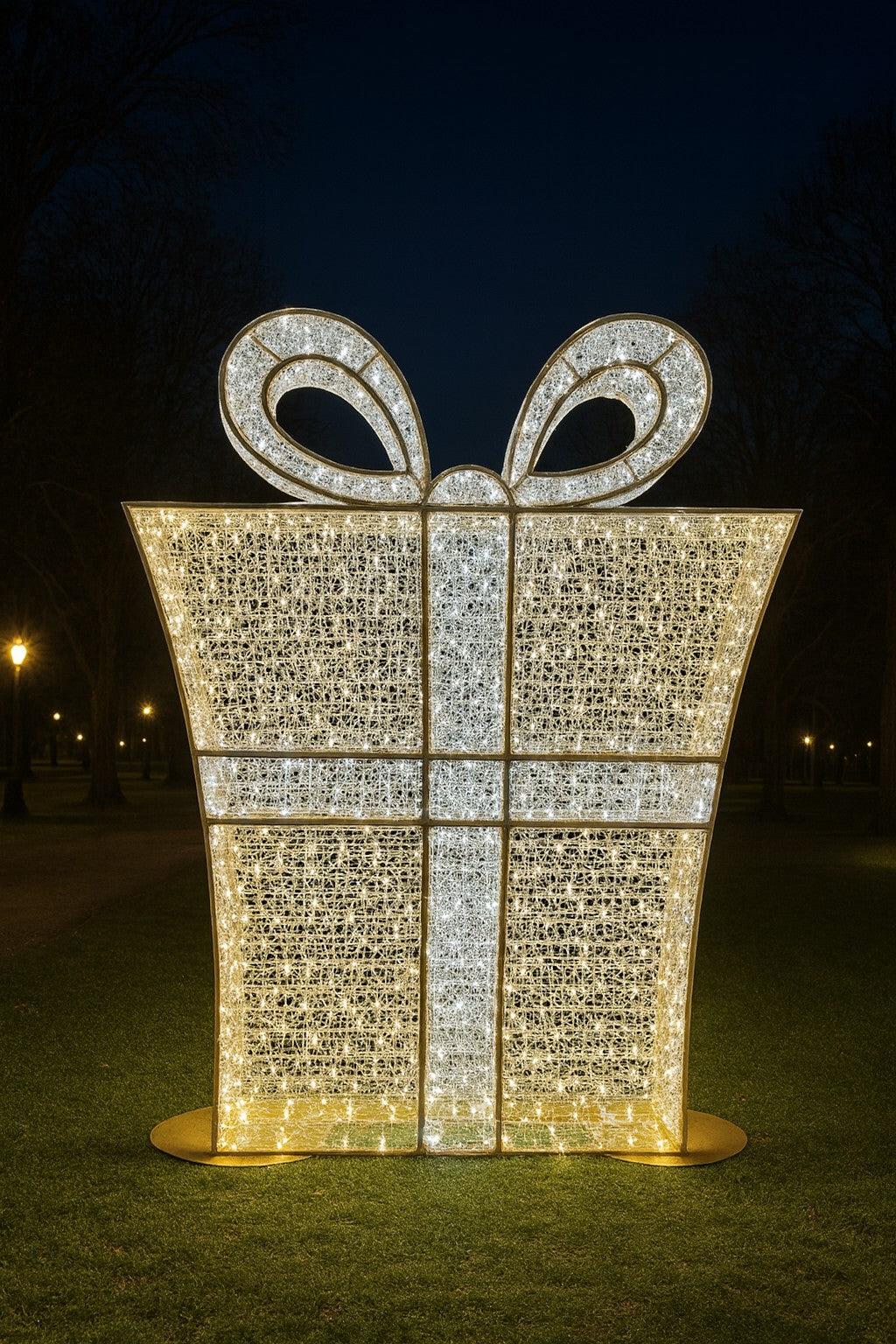 Giant Pre-Lit LED Diego Gift Box Present - Warm White & Pure White