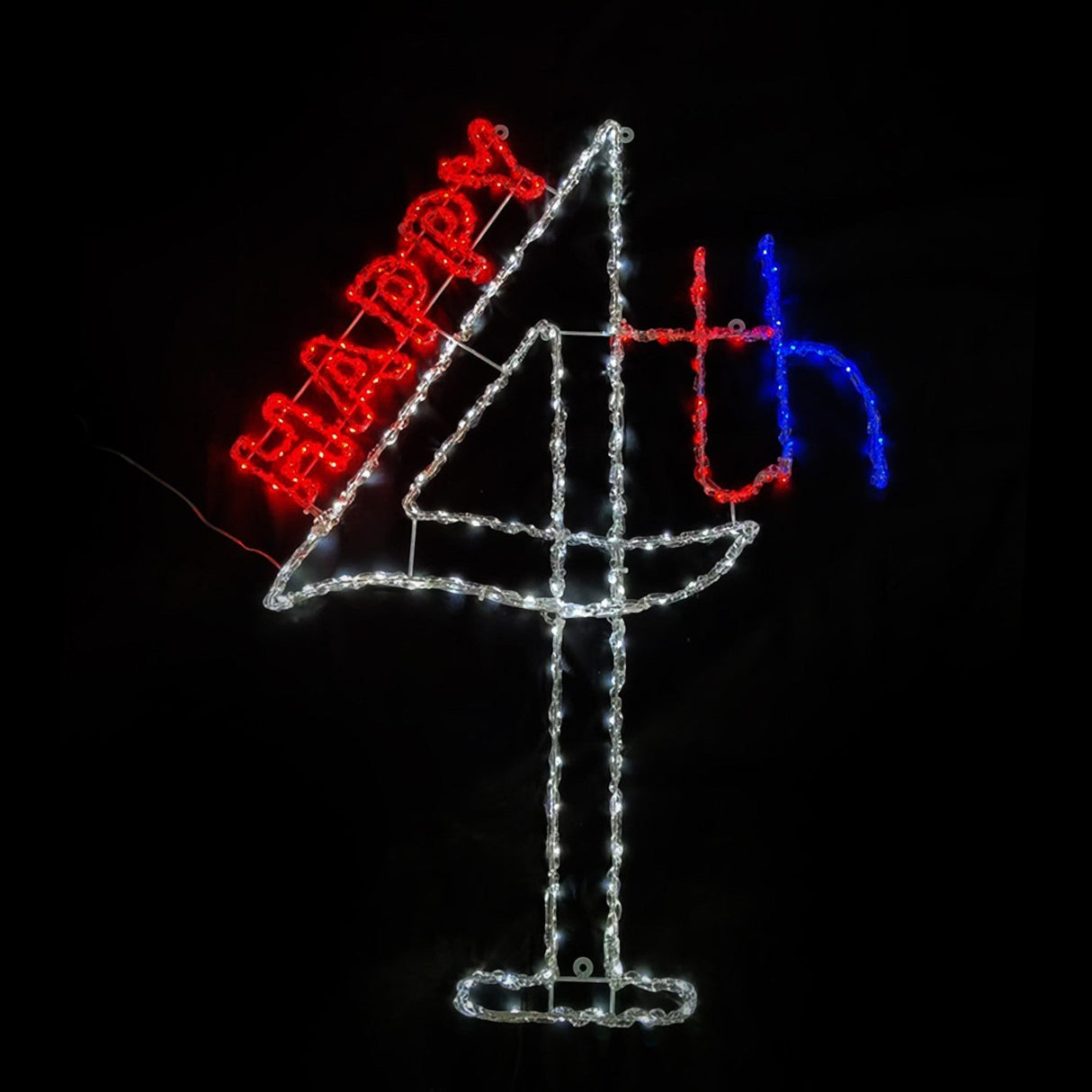 Giant Pre-Lit LED Happy 4th Sign 2D Wire Frame Decor