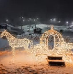 Giant Pre-Lit LED Whimsical Horse and Carriage