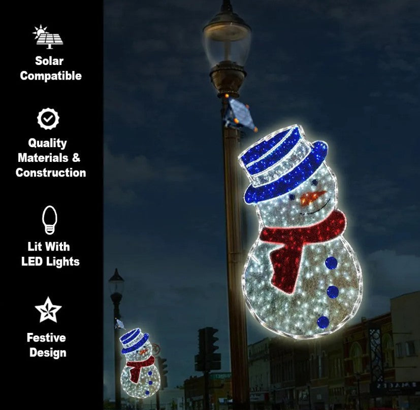 Giant LED Snowman Pole Mount Decor - Solar Compatible