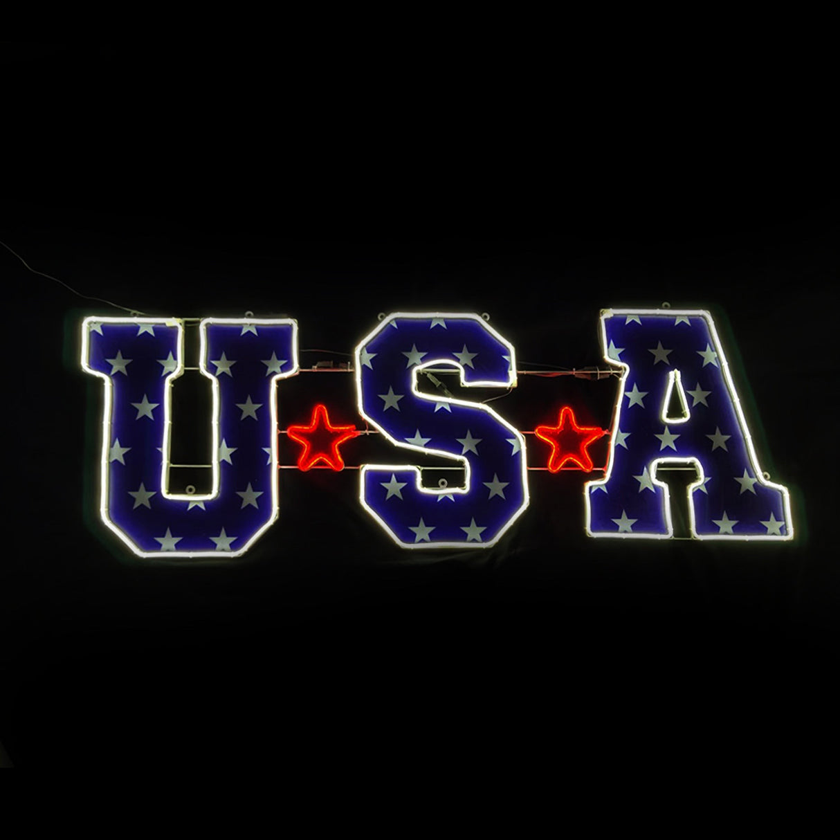 Giant Pre-Lit LED USA Patriotic Sign 2D Wire Frame Decor