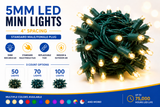 5MM LED Mini Lights – Standard Male/Female Plug – 4" Spacing