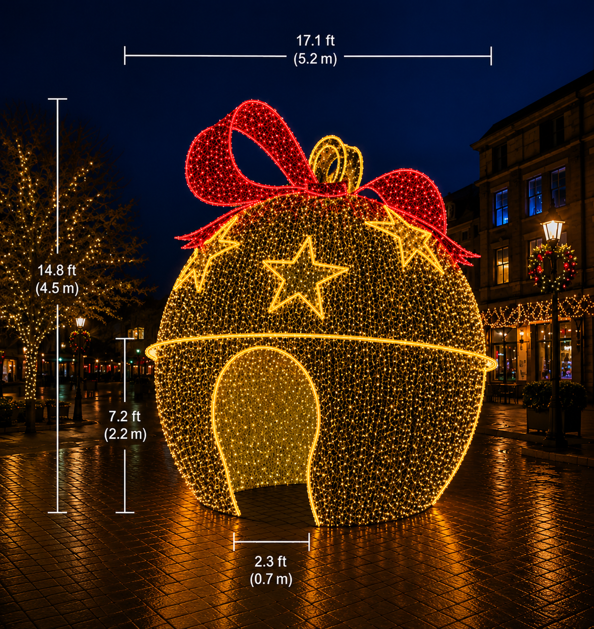 Giant Walk-Through LED Bell Display – Red & Warm White