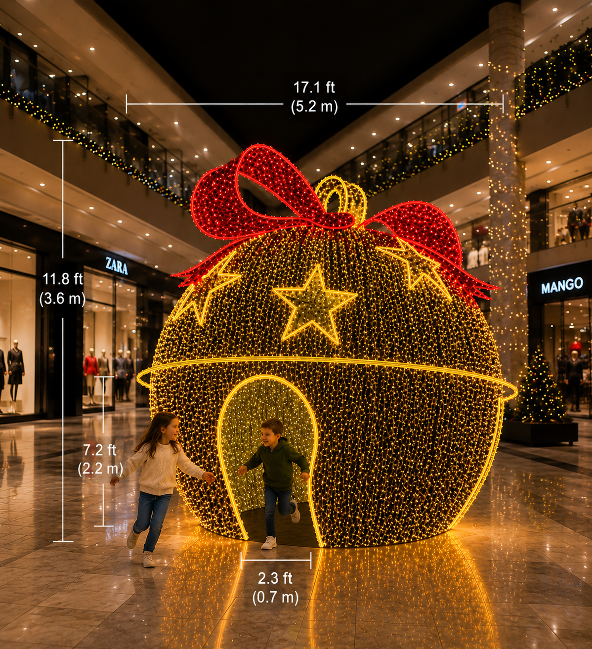 Giant Walk-Through LED Bell Display – Red & Warm White