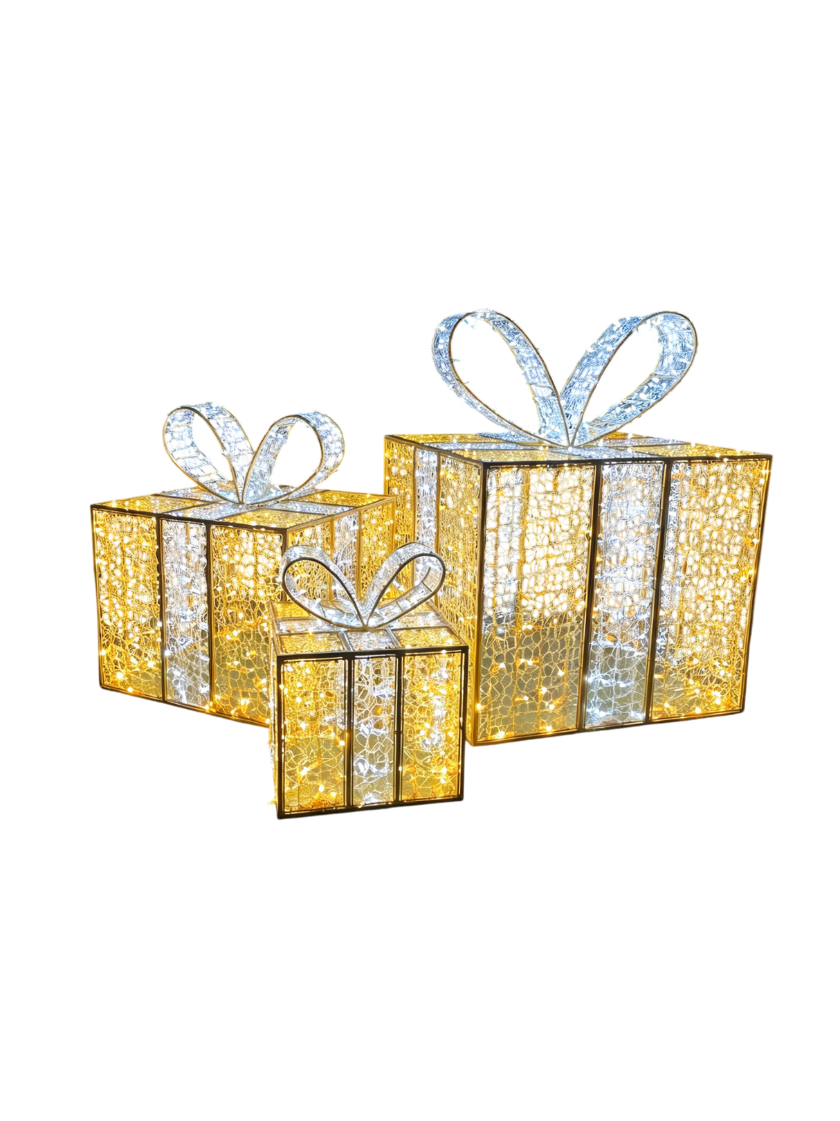 Giant Pre-Lit LED Gift Boxes (3) - Warm White & Cool White