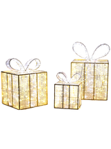 Giant Pre-Lit LED Gift Boxes (3) - Warm White & Cool White