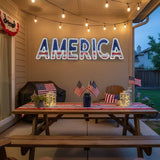 Giant Pre-Lit LED America Patriotic Sign 2D Wire Frame Decor