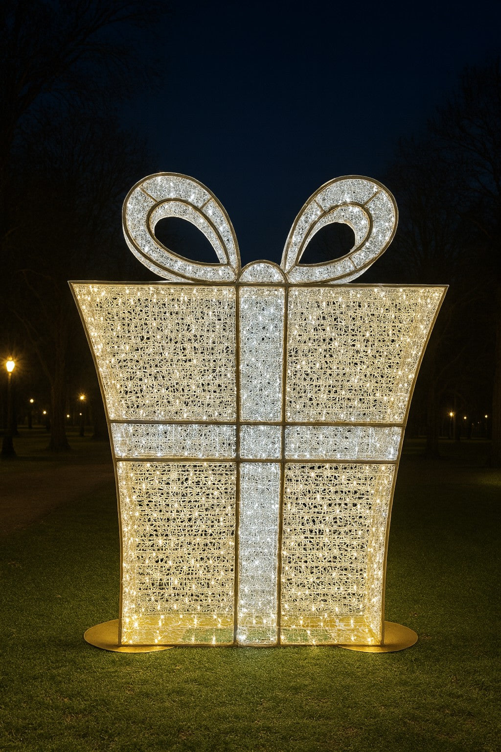 Giant Pre-Lit LED Diego Gift Box Present - Warm White & Pure White