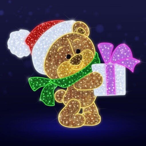 Pre-Lit LED Gifting Bear 2D Wire Frame Decor
