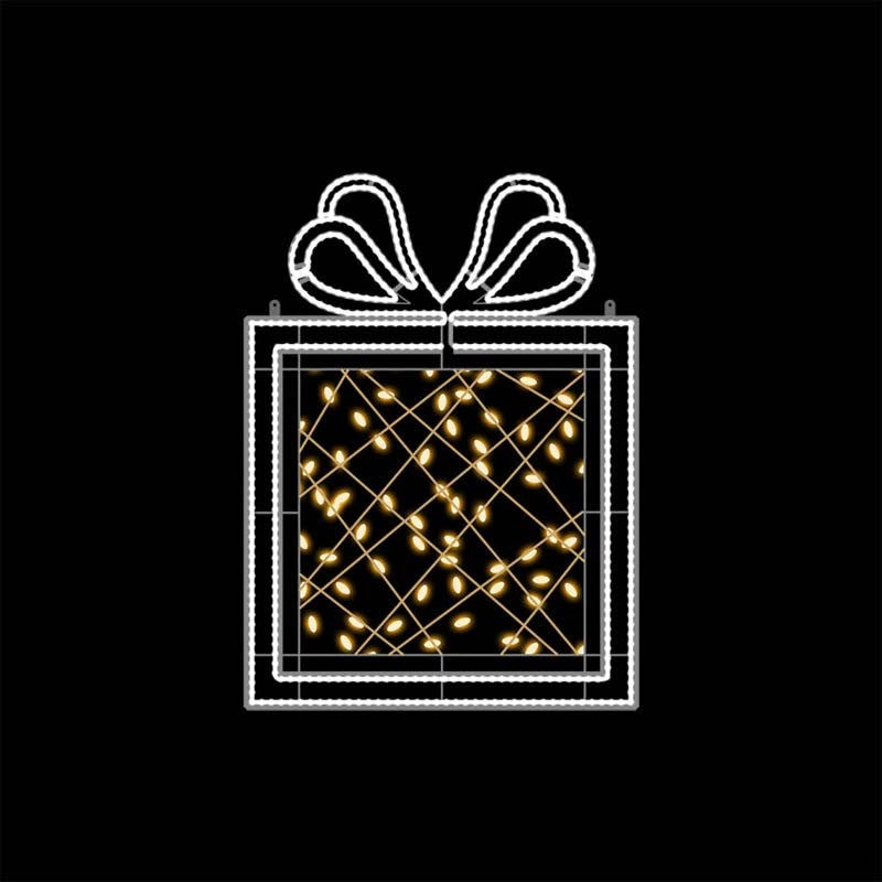 Pre-Lit LED Fancy Gift Box 2D Wire Frame Decor