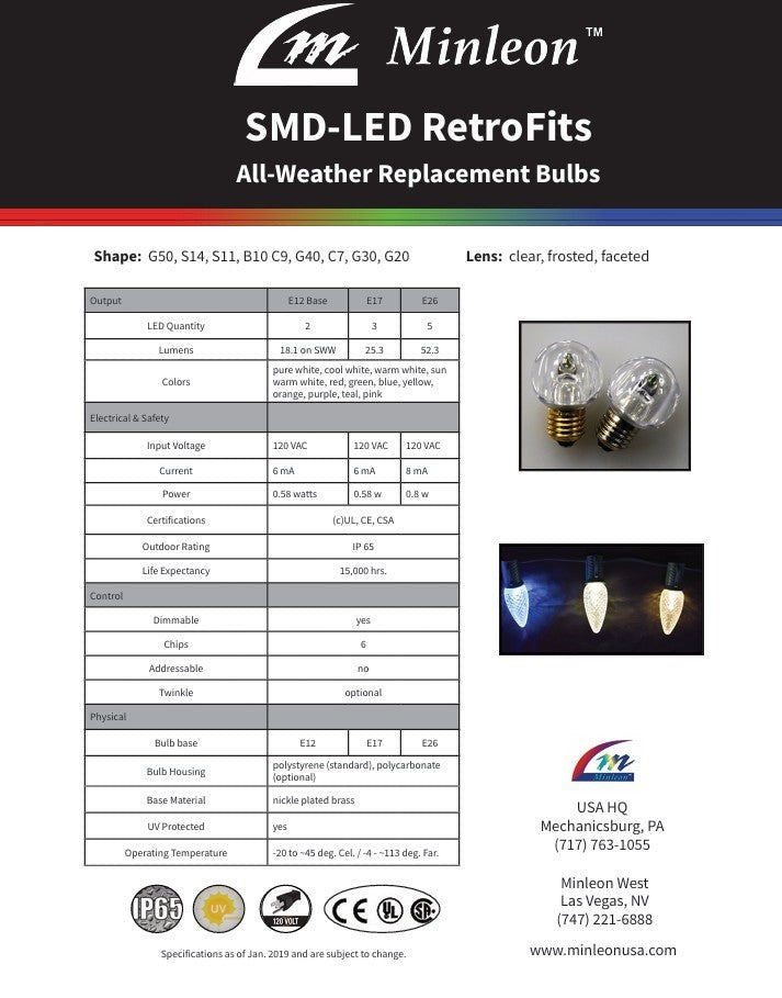 Minleon V1 C9 Faceted LED SMD Bulbs