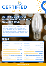 Certified Classic C9 LED Plastic Filament Bulbs, Shatterproof
