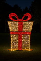 Giant Pre-Lit LED Diego Gift Box Present - Warm White & Red